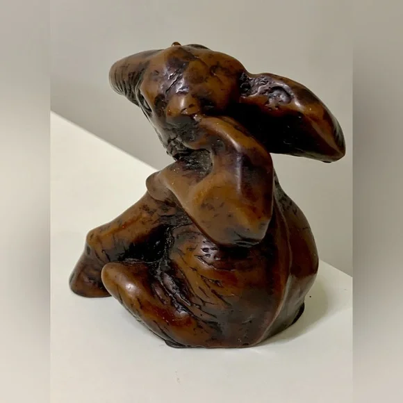 Vintage Mid Century Antique Sitting Playful Baby Elephant Figurine Statue